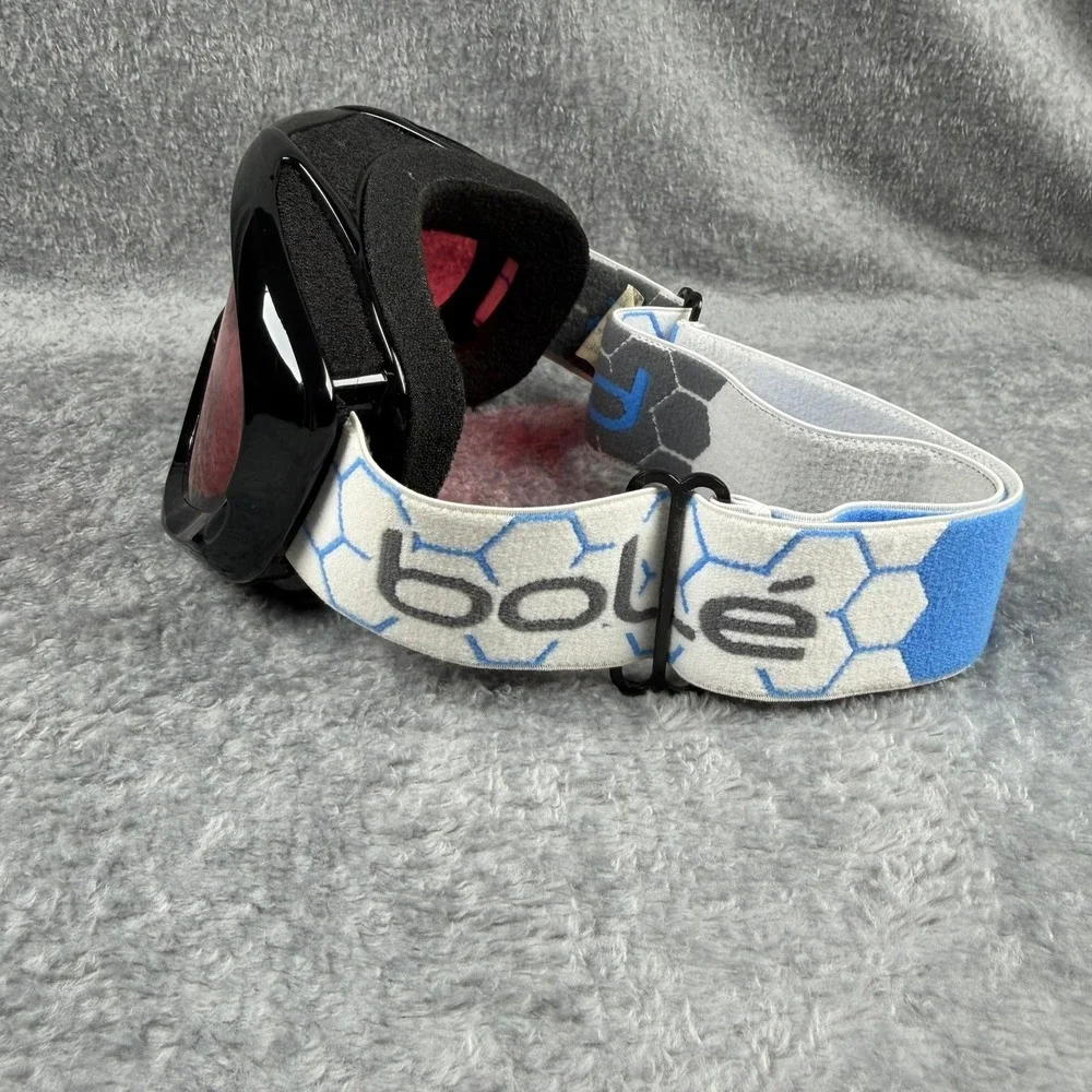 Bolle‎ Ski Snowboard Goggles Black Frame Red Lens Blue White Hexagon Strap